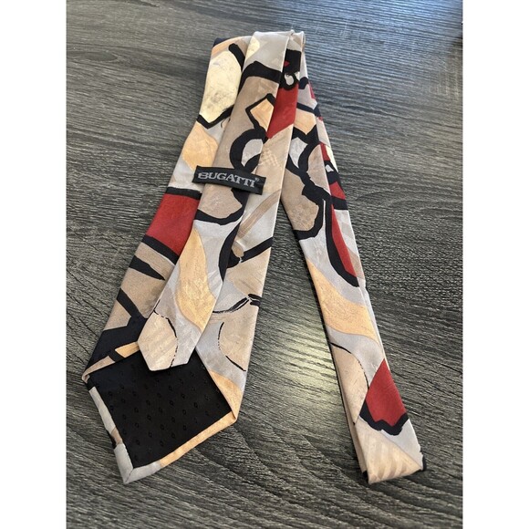 Bugatti Vintage Silk Men Neck Tie Abstract Made In USA Lined Taupe Rust - Picture 5 of 9